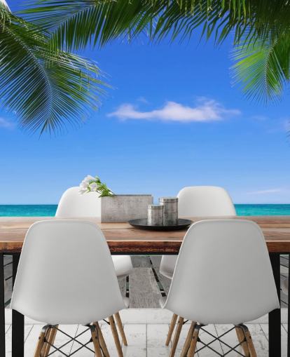 blaues tropisches Tapeten-Wandbild namens Tropical Deck View at Wallsauce für Schlafzimmer, Badezimmer und Büros blaues tropisches Tapeten-Wandbild namens Tropical Deck View at Wallsauce für Schlafzimmer, Badezimmer und Büros