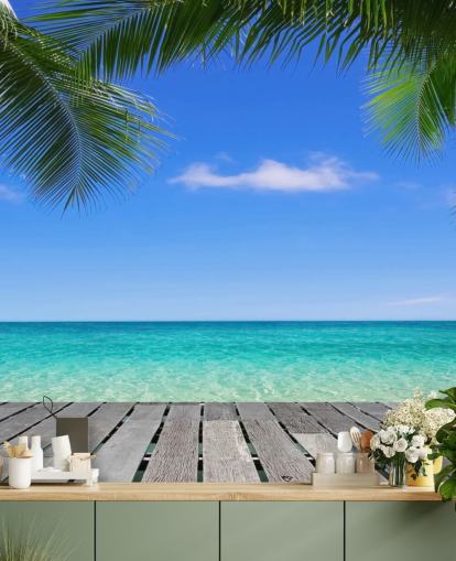 blue tropical wallpaper mural called Tropical Deck View at Wallsauce for bedrooms, bathrooms and offices blue tropical wallpaper mural called Tropical Deck View at Wallsauce for bedrooms, bathrooms and offices