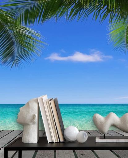 sininen trooppinen taustakuvamaalaus nimeltä Tropical Deck View Wallsaucessa makuuhuoneisiin, kylpyhuoneisiin ja toimistoihin sininen trooppinen taustakuvamaalaus nimeltä Tropical Deck View Wallsaucessa makuuhuoneisiin, kylpyhuoneisiin ja toimistoihin