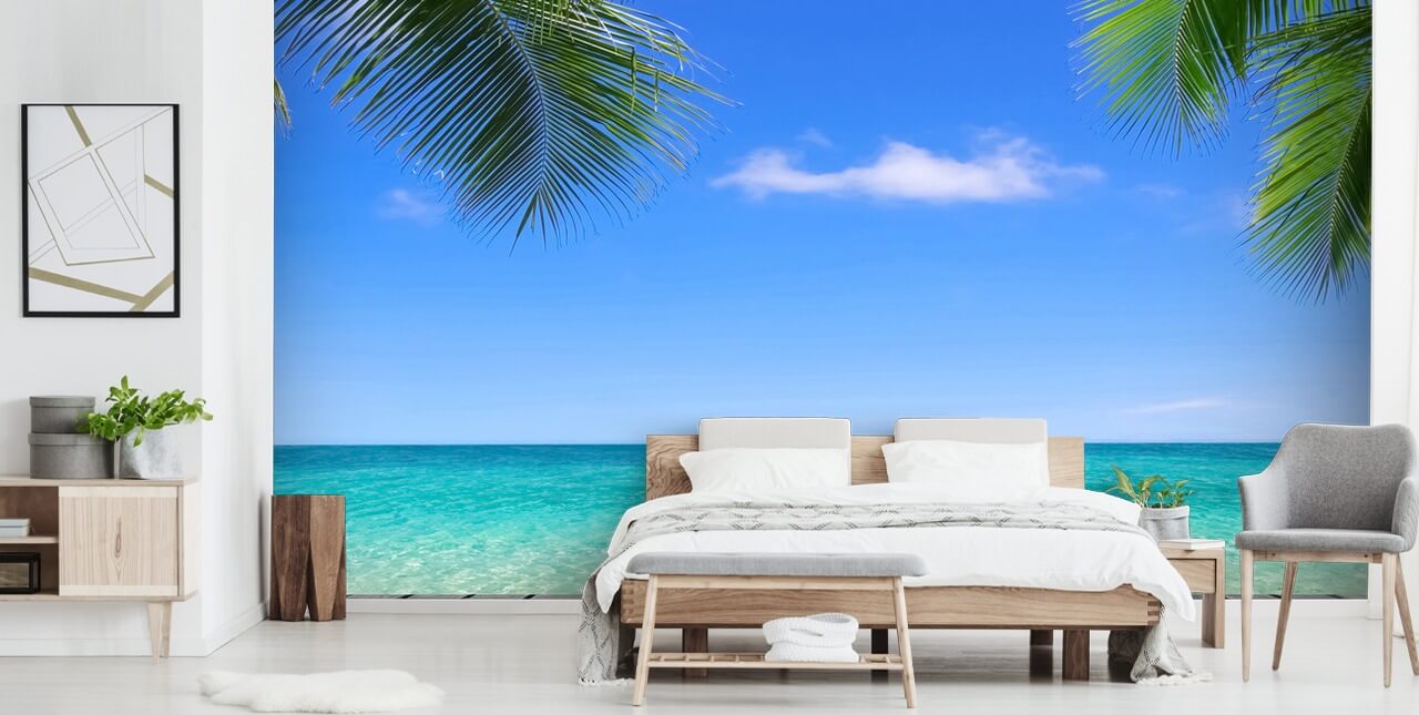 blue tropical wallpaper mural called Tropical Deck View at Wallsauce for bedrooms, bathrooms and offices blue tropical wallpaper mural called Tropical Deck View at Wallsauce for bedrooms, bathrooms and offices