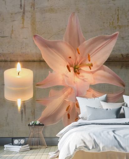 Candle and Lily Pink Flower Wallpaper Candle and Lily Pink Flower Wallpaper
