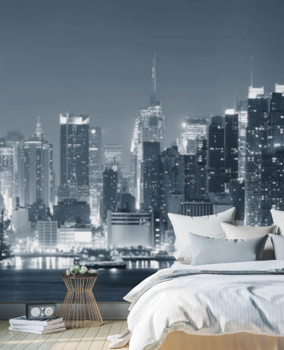 Schwarz-Weiß-Tapete aus New York City mit dem Titel Manhattan Black & White Panoramic für Wohnzimmer, Schlafzimmer und Büros Schwarz-Weiß-Tapete aus New York City mit dem Titel Manhattan Black & White Panoramic für Wohnzimmer, Schlafzimmer und Büros
