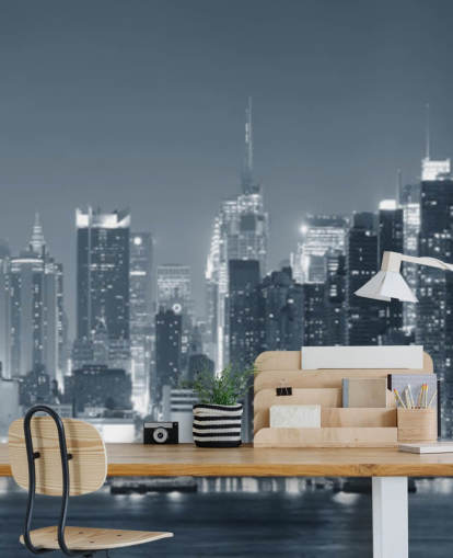 mural de papel pintado en blanco y negro de la ciudad de Nueva York llamado Manhattan Black & White Panoramic para salas de estar, dormitorios y oficinas mural de papel pintado en blanco y negro de la ciudad de Nueva York llamado Manhattan Black & White Panoramic para salas de estar, dormitorios y oficinas