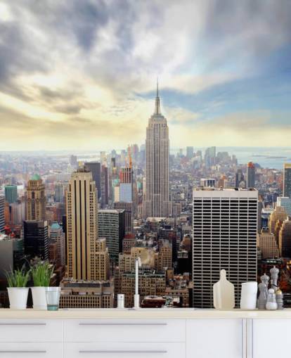 luminosa carta da parati murale di New York City chiamata Manhattan Skyline per camere da letto, salotti e sale da pranzo luminosa carta da parati murale di New York City chiamata Manhattan Skyline per camere da letto, salotti e sale da pranzo