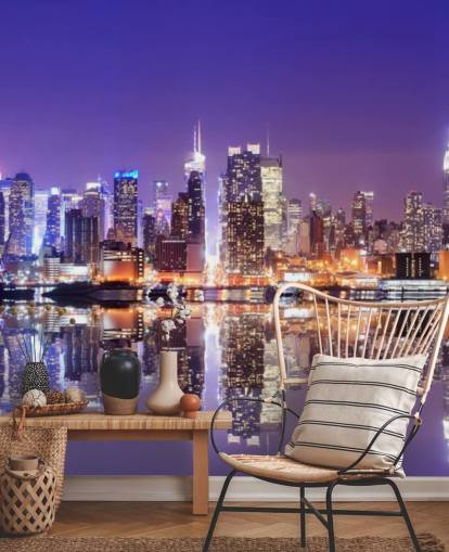 custom New York at night wallpaper mural called Manhattan Reflections for offices custom New York at night wallpaper mural called Manhattan Reflections for offices