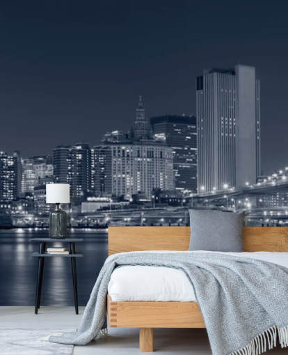 sort/hvidt brugerdefineret New York City tapetmaleri kaldet Manhattan at Night til stuer, kontorer og soveværelser sort/hvidt brugerdefineret New York City tapetmaleri kaldet Manhattan at Night til stuer, kontorer og soveværelser