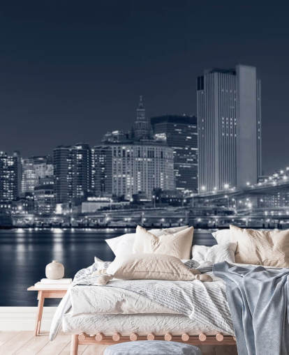 black and white custom New York City wallpaper mural called Manhattan at Night for living rooms, offices and bedrooms black and white custom New York City wallpaper mural called Manhattan at Night for living rooms, offices and bedrooms