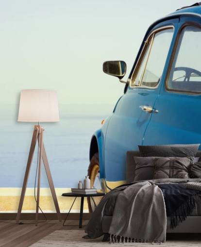 Sininen Vintage Mini Car Taustakuva Seinämaalaus Sininen Vintage Mini Car Taustakuva Seinämaalaus