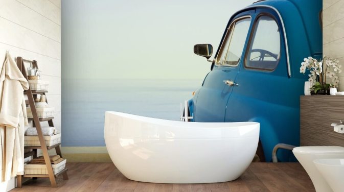 Tapeten-Wandbild „Vintage Miniauto“ Blau