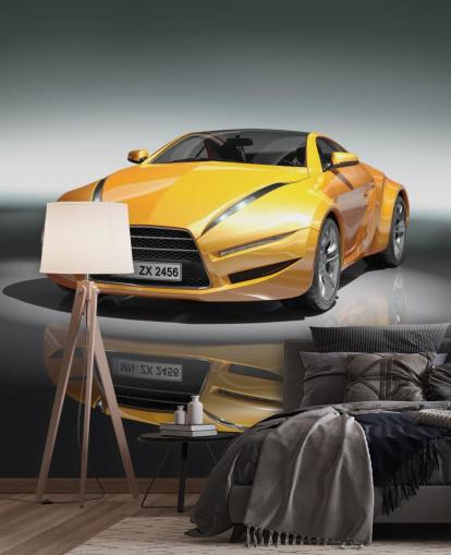 Carta da parati murale con auto sportiva gialla moderna Carta da parati murale con auto sportiva gialla moderna