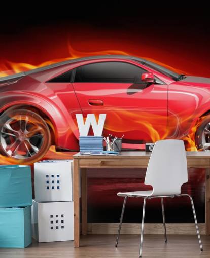 Burning Wheels rode auto behang muurschildering Burning Wheels rode auto behang muurschildering