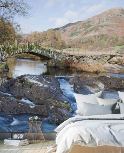 Sten Bridge River Mur Väggmålning Sten Bridge River Mur Väggmålning