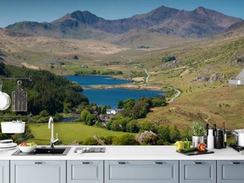 Muurschildering van Snowdonia Lake en Mountain