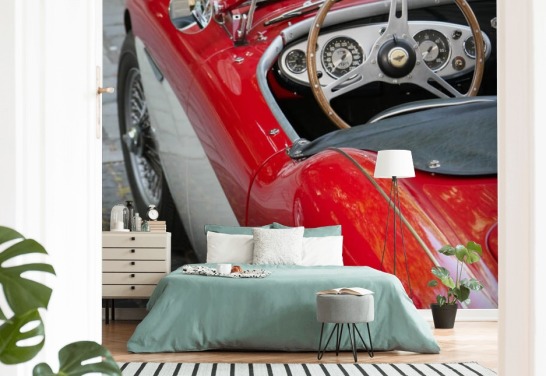 Close Up of Red Vintage Car Wallpaper Mural