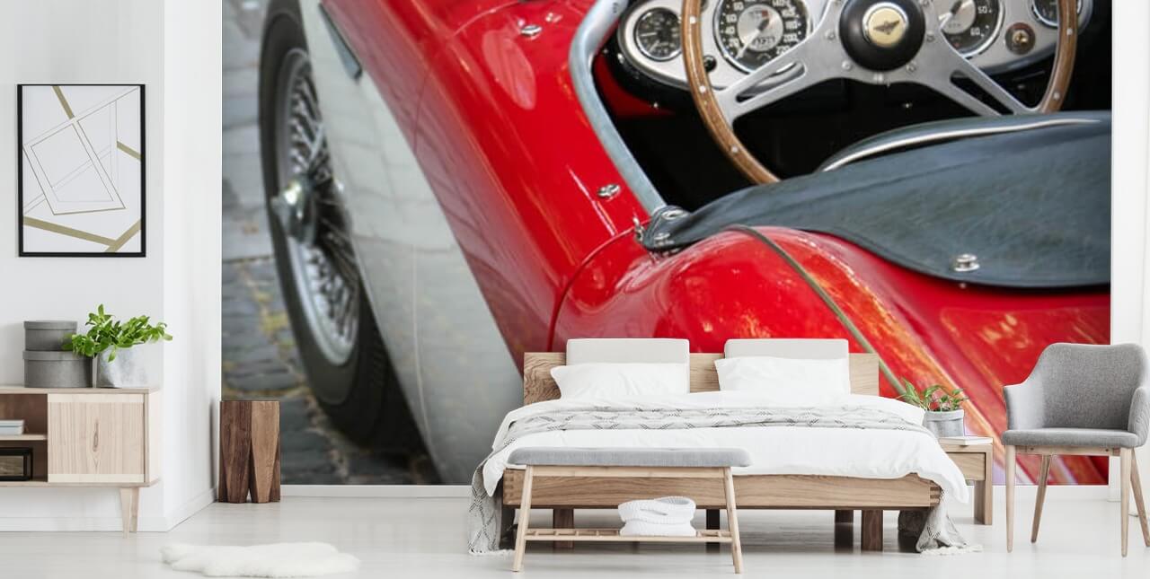 Close Up of Red Vintage Car Wallpaper Mural