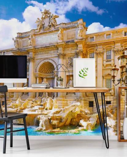 fonte de trevi em tons dourados em um dia ensolarado papel de parede fonte de trevi em tons dourados em um dia ensolarado papel de parede