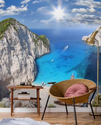 white and blue greece beach wallpaper mural called Navagio Beach, Zakynthos for home offices, bedrooms and kitchens white and blue greece beach wallpaper mural called Navagio Beach, Zakynthos for home offices, bedrooms and kitchens