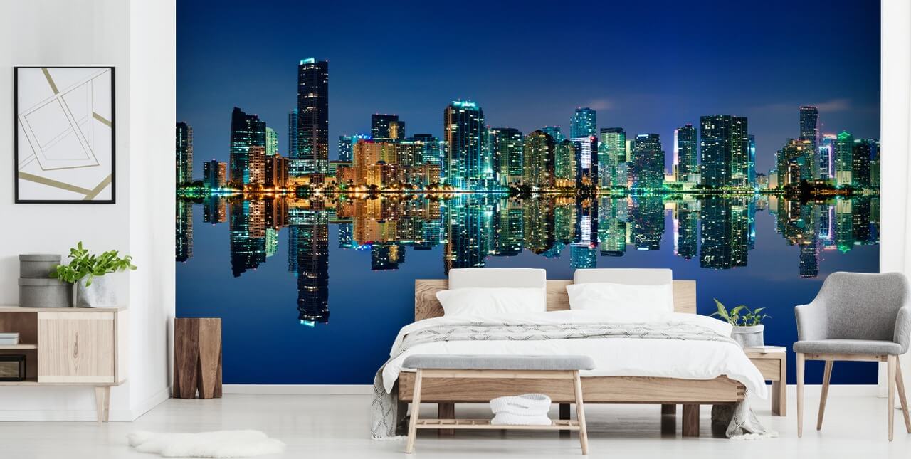 blaue Skyline von Miami Tapete