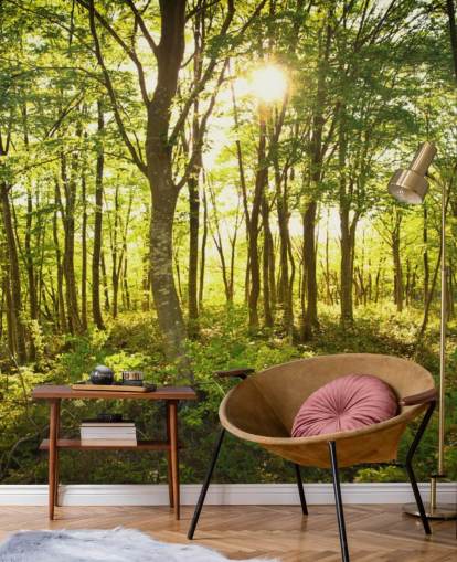 grønt og brunt tilpassbart skogstapetveggmaleri kalt Enchanted Woodland for hjem eller kontor grønt og brunt tilpassbart skogstapetveggmaleri kalt Enchanted Woodland for hjem eller kontor