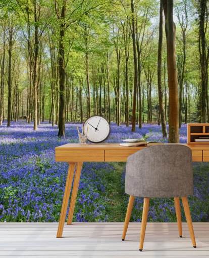 carta da parati murale personalizzabile verde e blu chiamata Bluebells in Wepham Woods per camere da letto carta da parati murale personalizzabile verde e blu chiamata Bluebells in Wepham Woods per camere da letto