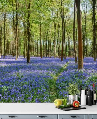 green and blue customisable woodland wallpaper mural called Bluebells in Wepham Woods for bedrooms green and blue customisable woodland wallpaper mural called Bluebells in Wepham Woods for bedrooms