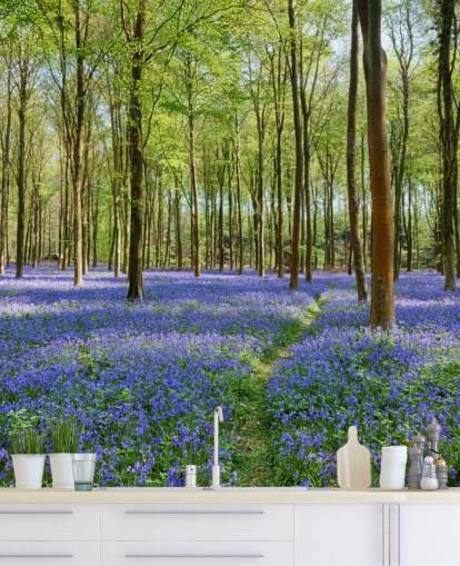 green and blue customisable woodland wallpaper mural called Bluebells in Wepham Woods for bedrooms green and blue customisable woodland wallpaper mural called Bluebells in Wepham Woods for bedrooms
