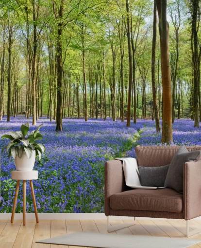green and blue customisable woodland wallpaper mural called Bluebells in Wepham Woods for bedrooms green and blue customisable woodland wallpaper mural called Bluebells in Wepham Woods for bedrooms
