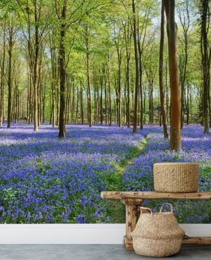 green and blue customisable woodland wallpaper mural called Bluebells in Wepham Woods for bedrooms green and blue customisable woodland wallpaper mural called Bluebells in Wepham Woods for bedrooms