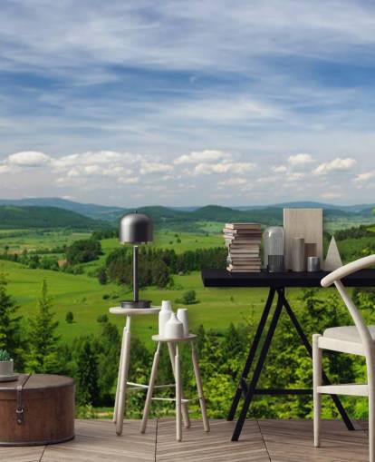 blå och grön anpassad skog tapet som heter Summer Vista för kontor blå och grön anpassad skog tapet som heter Summer Vista för kontor