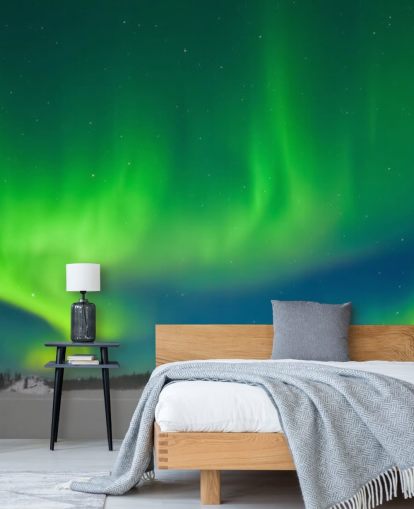 Blå och grön norrsken väggmålning Blå och grön norrsken väggmålning