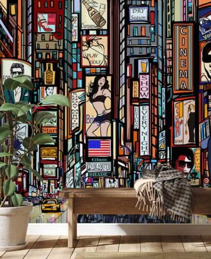 Mural de pared abstracto colorido de Times Square Nueva York Mural de pared abstracto colorido de Times Square Nueva York