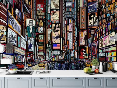 Fargerik Abstrakt Times Square New York Veggmaleri