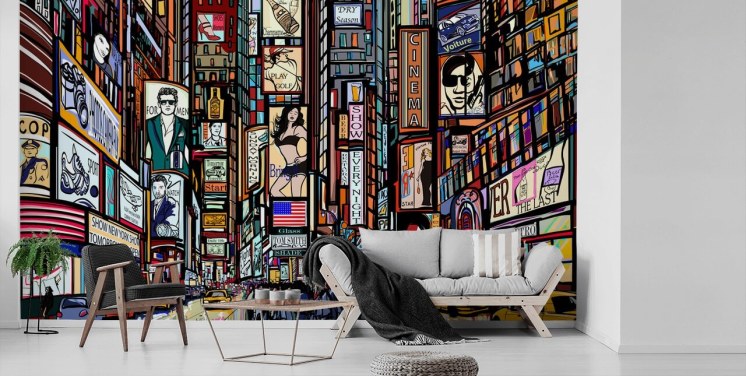 Fargerik Abstrakt Times Square New York Veggmaleri