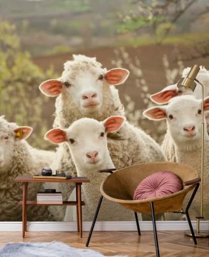 papier peint mural de moutons blancs et verts appelé Sheep on Pasture pour les maisons et les entreprises papier peint mural de moutons blancs et verts appelé Sheep on Pasture pour les maisons et les entreprises