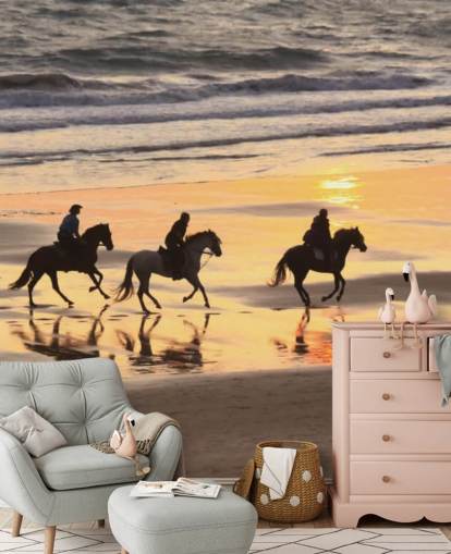 Horses Running on a Sunset Beach Wallpaper Horses Running on a Sunset Beach Wallpaper