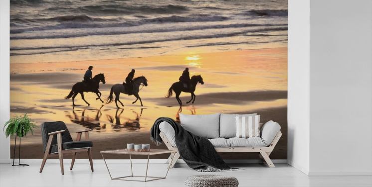 Horses Running on a Sunset Beach Wallpaper