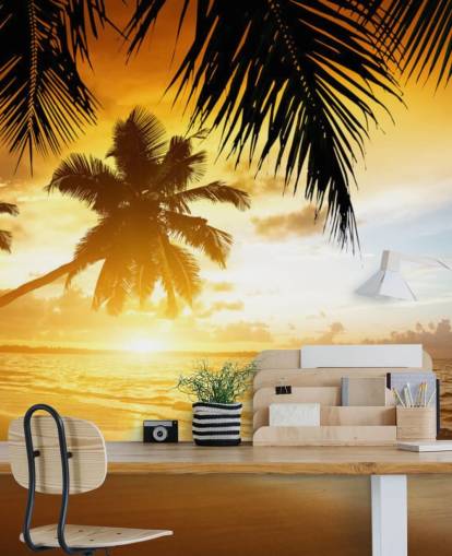 Orange Sunset Palm Tree Beach Bakgrunn Orange Sunset Palm Tree Beach Bakgrunn