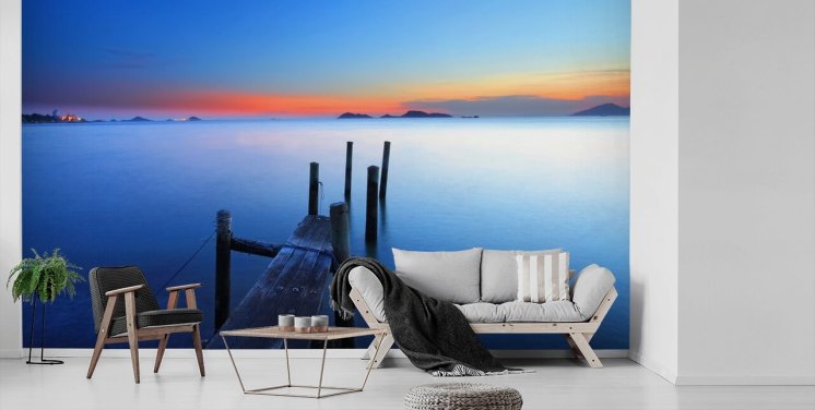 Lake and Jetty at Sunset Wall Mural