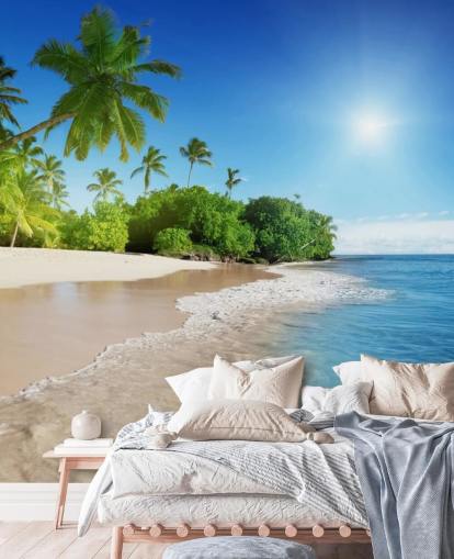 blue customisable beach wallpaper mural called Caribbean Palms for bathrooms blue customisable beach wallpaper mural called Caribbean Palms for bathrooms