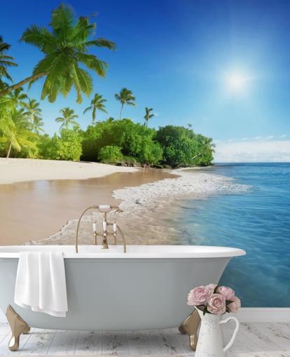 blue customisable beach wallpaper mural called Caribbean Palms for bathrooms blue customisable beach wallpaper mural called Caribbean Palms for bathrooms