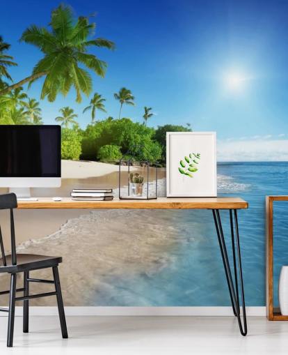 blå tilpasselig strand tapet vægmaleri kaldet Caribbean Palms til badeværelser blå tilpasselig strand tapet vægmaleri kaldet Caribbean Palms til badeværelser