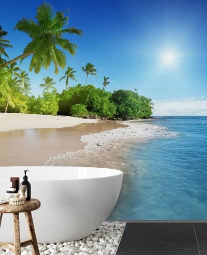 blue customisable beach wallpaper mural called Caribbean Palms for bathrooms blue customisable beach wallpaper mural called Caribbean Palms for bathrooms