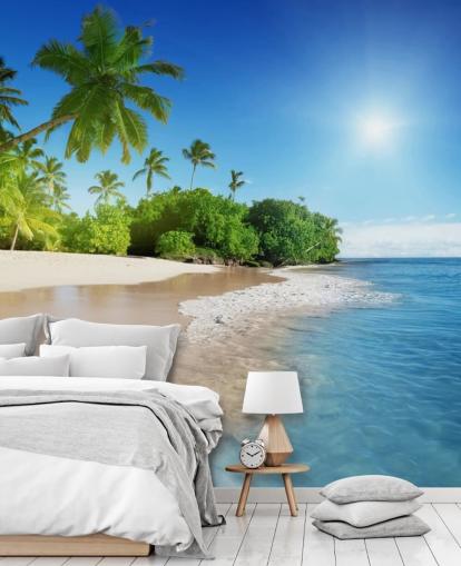 carta da parati murale da spiaggia personalizzabile blu chiamata Caribbean Palms per bagni carta da parati murale da spiaggia personalizzabile blu chiamata Caribbean Palms per bagni