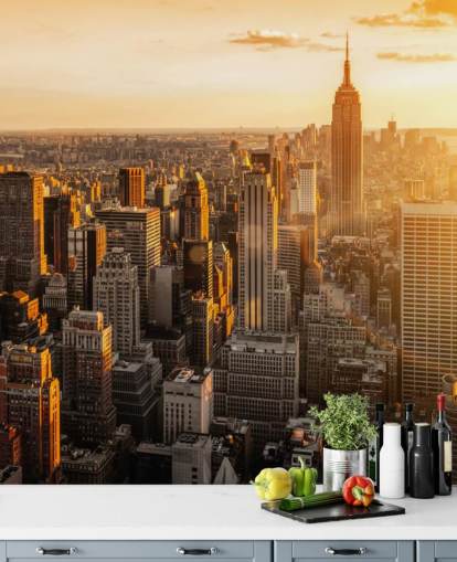 papel de parede personalizado do horizonte de Nova York chamado Sunrise New York para salas de estar, quartos e escritórios papel de parede personalizado do horizonte de Nova York chamado Sunrise New York para salas de estar, quartos e escritórios