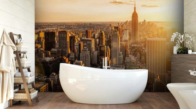 custom new york skyline wallpaper called Sunrise New York for living rooms, bedrooms and offices