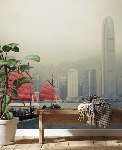 papel pintado misty hong kong con barco papel pintado misty hong kong con barco