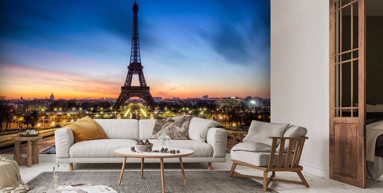 Paris at Night Sunset Wallpaper Mural | Wallsauce US