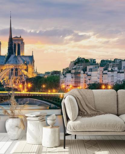 Notre Dame og floden vægmaleri Notre Dame og floden vægmaleri