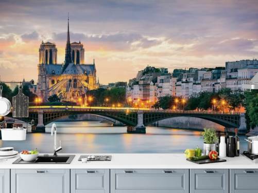 Decorazione murale con Notre Dame e il fiume