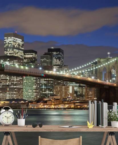 ponte de brooklyn no mural da parede da noite ponte de brooklyn no mural da parede da noite